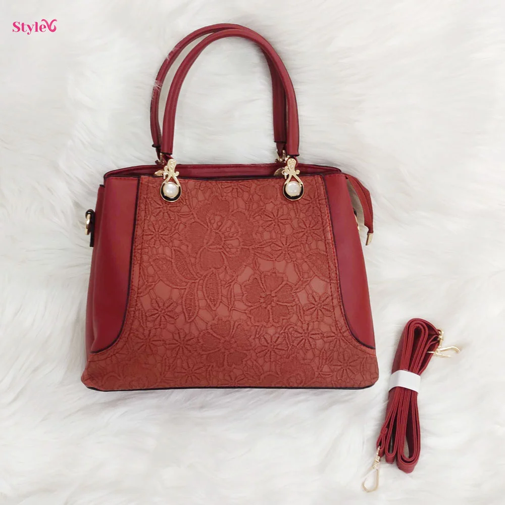 Luxury High Quality PU Leather Women Hand Bags With Embroidery Design