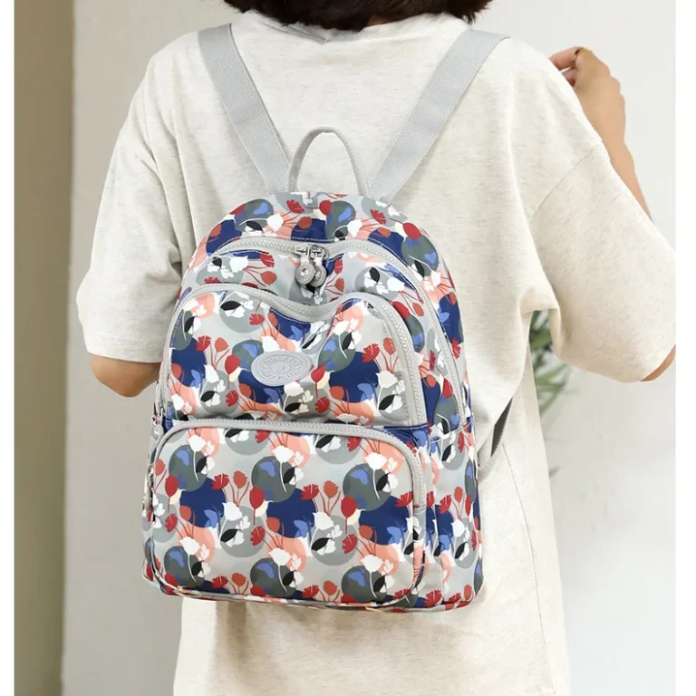 Korean floral print ethnic plain simple canvas backpack